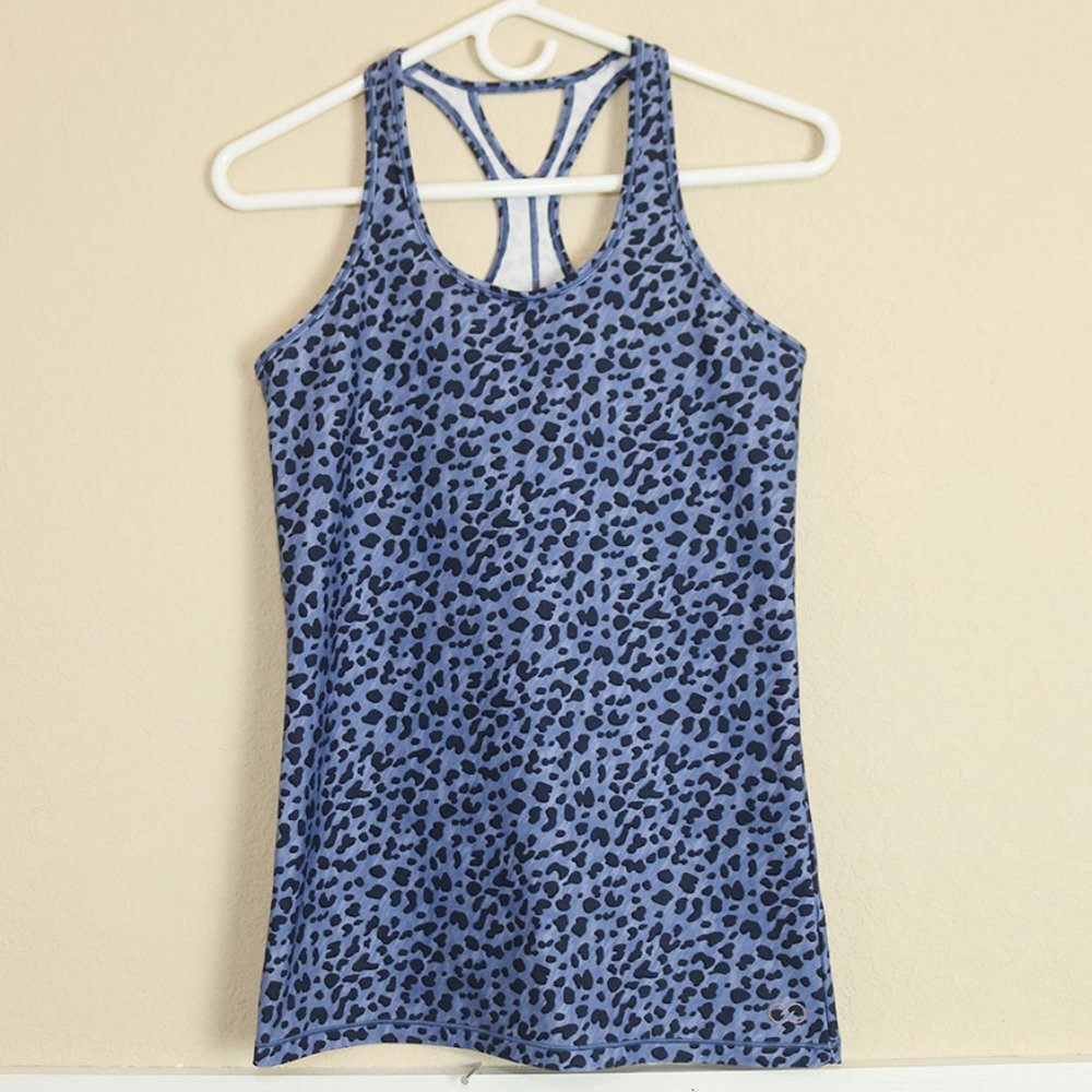 Calia Leopard Animal Print Activewear Tank Top Blue Racerback Gym Size Small S